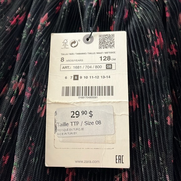 NWT ZARA FLORAL PLEATED TULLE SKIRT , SIZE 8 - Picture 4 of 8
